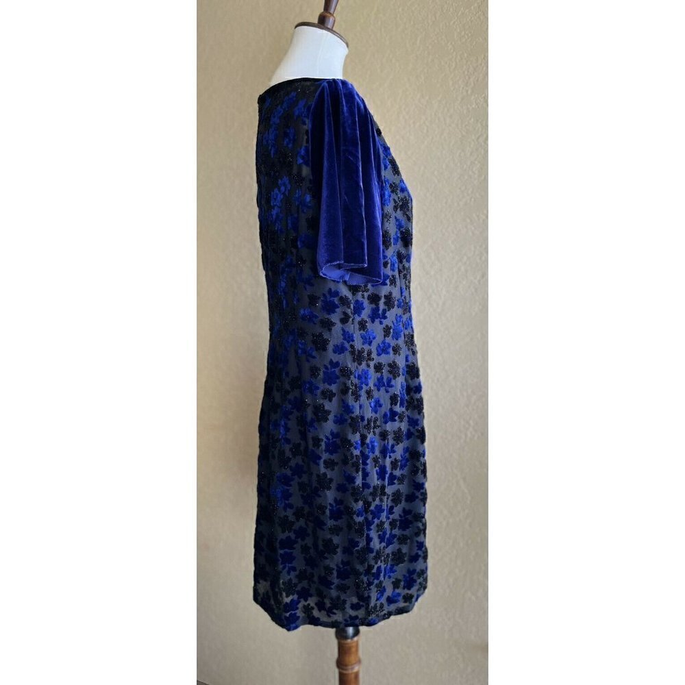 T Tahari Women's Blue Riley Floral Velvet Boat neck Burnout Dress Size L - Picture 9 of 12